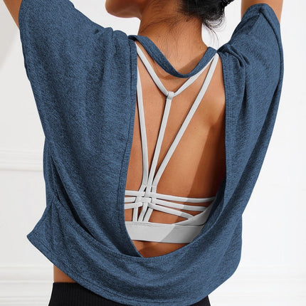 Camiseta Feminina esportiva Costas nuas Manga Curta Solis