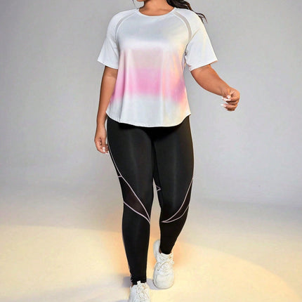 Conjunto feminino esportivo camisa gola redonda e legging Ziggy. Plus Size