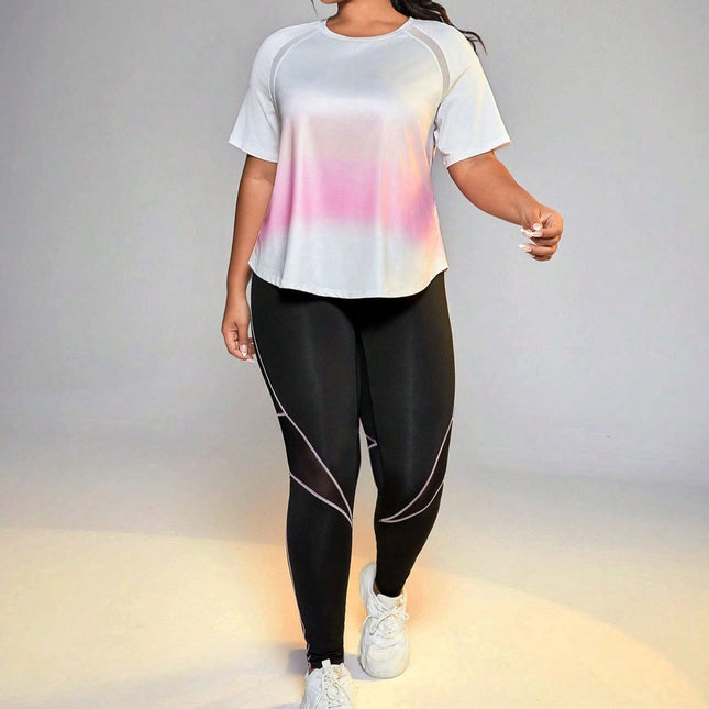 Conjunto feminino esportivo camisa gola redonda e legging Ziggy. Plus Size