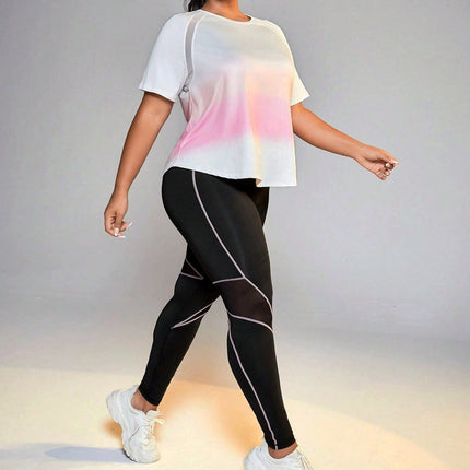 Conjunto feminino esportivo camisa gola redonda e legging Ziggy. Plus Size