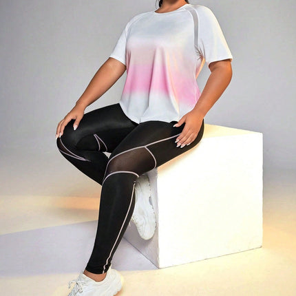 Conjunto feminino esportivo camisa gola redonda e legging Ziggy. Plus Size