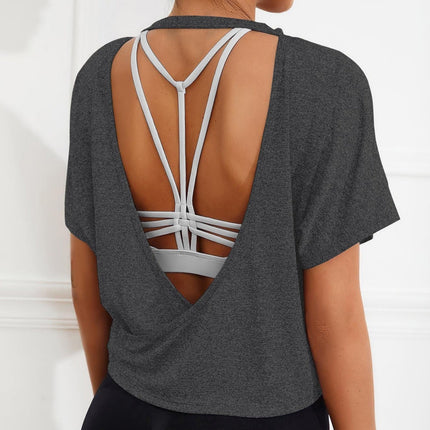 Camiseta Feminina esportiva Costas nuas Manga Curta Solis