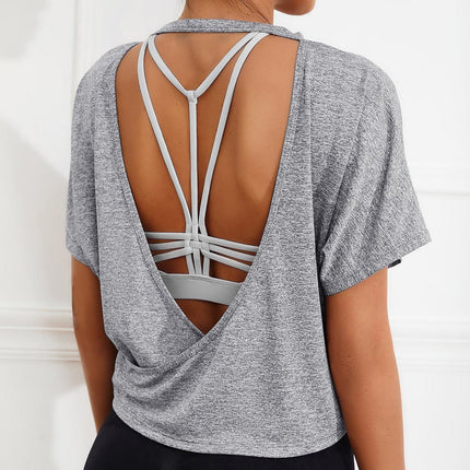 Camiseta Feminina esportiva Costas nuas Manga Curta Solis