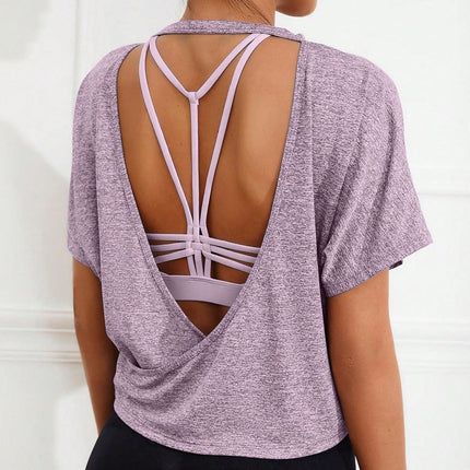 Camiseta Feminina esportiva Costas nuas Manga Curta Solis