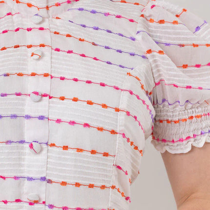 Vestido em Algodão com bordados coloridos