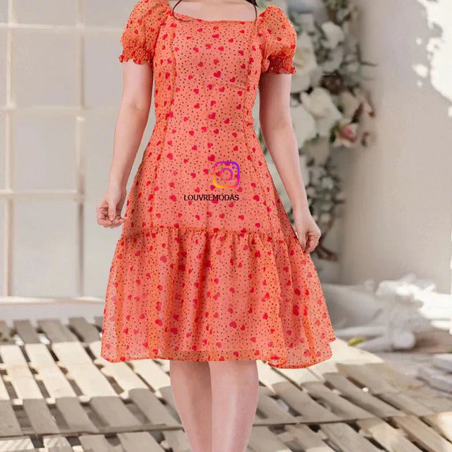 Vestido Estampado Antonia com corações delicados na estampa