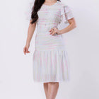 Vestido em Algodão bordado com manga em babados