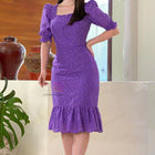 Vestido Roxo em Laise elegante Bordado