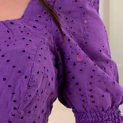 Vestido Roxo em Laise elegante Bordado