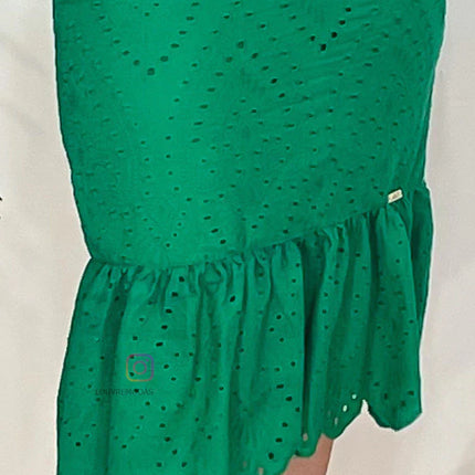 Vestido Verde em Laise de Algodão Bordado forrado