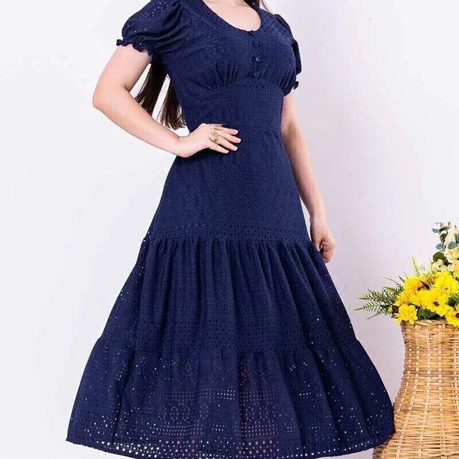 Vestido Azul Marinho Malha Laise forrado