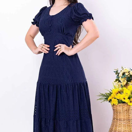 Vestido Azul Marinho Malha Laise forrado