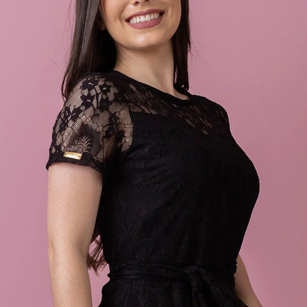 Vestido Mullet Preto em Renda Noronha forrado e com zíper invisível