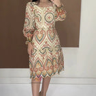 Vestido Midi em Laise de Algodão bicolor