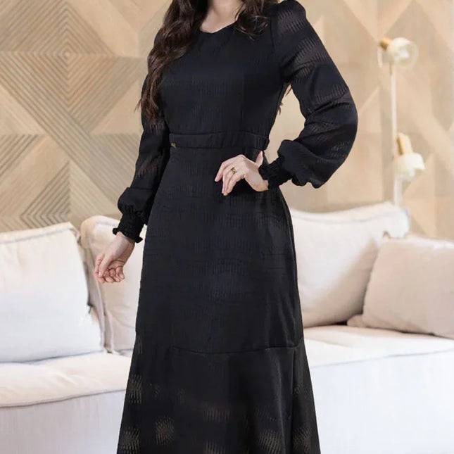 Vestido Preto Chiffon manga longa com lastex