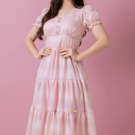 Vestido em Chiffon Com botões fakes