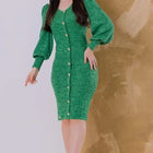 Vestido manga longa Tuibnho em Malha Tricot Verde