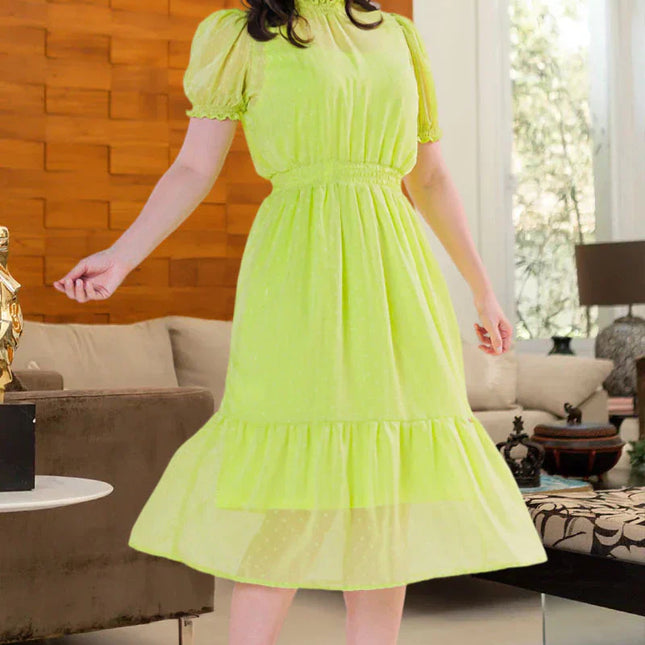 Vestido em Chiffon com Tecido trabalhado