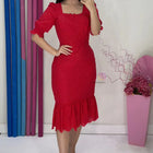 Vestido Vermelho em Laise de Algodão Bordado